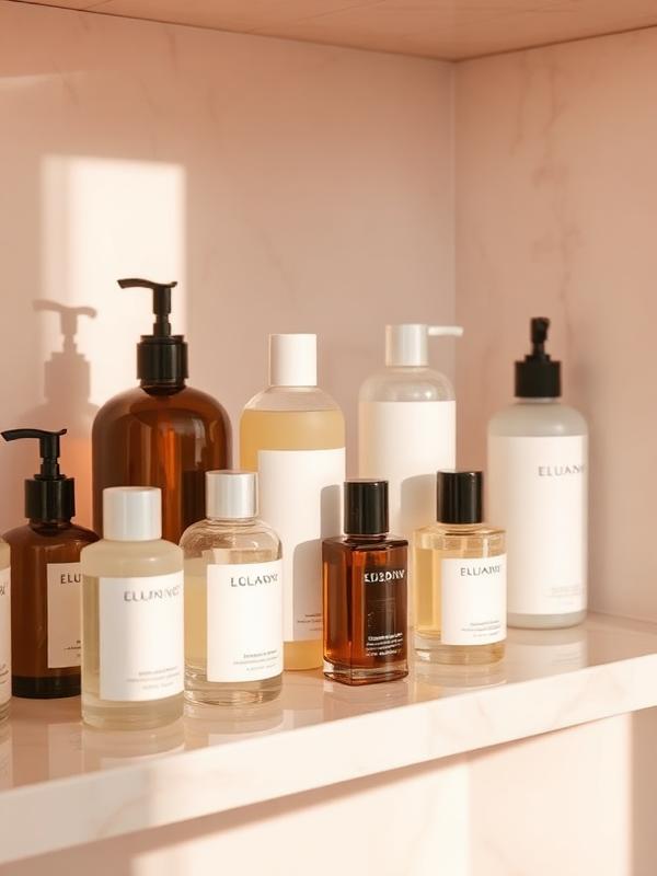 Luxury hair care products on a marble shelf
